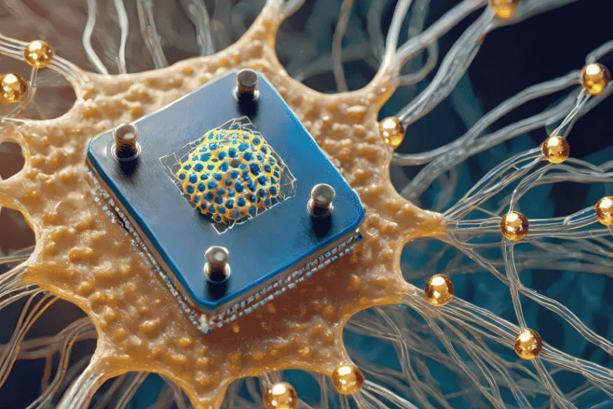 Chip eletrônico integrado a estrutura biológica simulando sinapses neurais