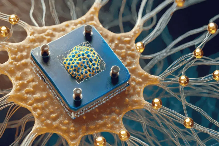Chip eletrônico integrado a estrutura biológica simulando sinapses neurais