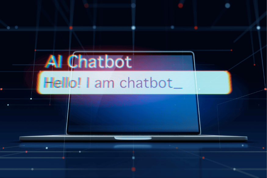 Tela de notebook com chatbot de inteligência artificial em destaque