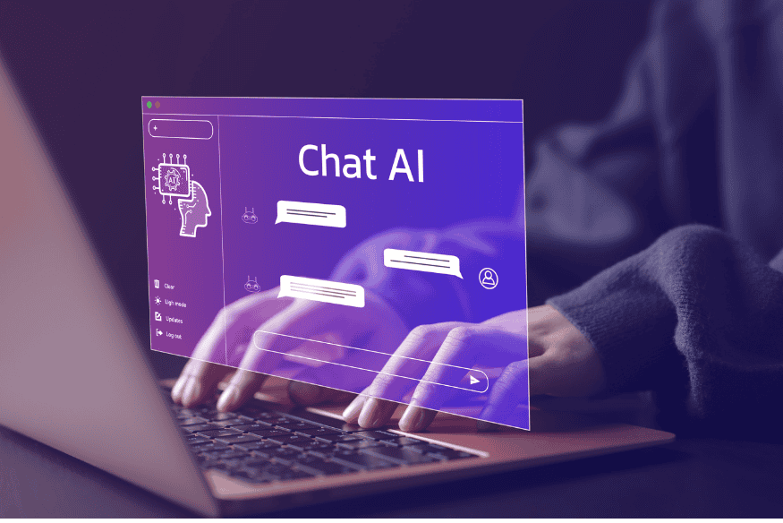 Interface de chat com IA explicável em um laptop, usada para automatizar e monitorar operações empresariais